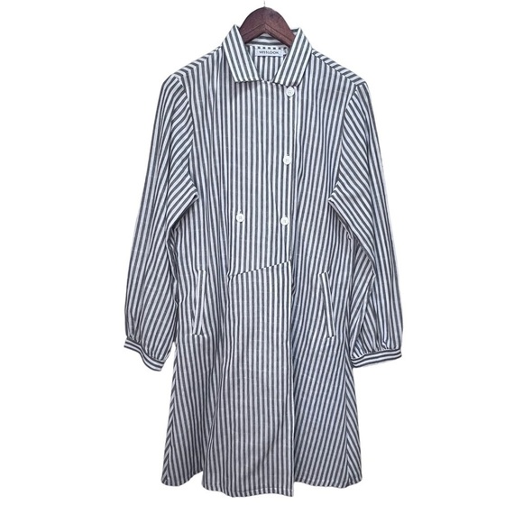 Miss Look Lightweght Striped Peacoat Trench Coat Size Large - Picture 1 of 13